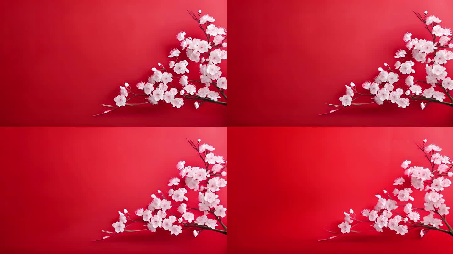 红色背景上的梅花