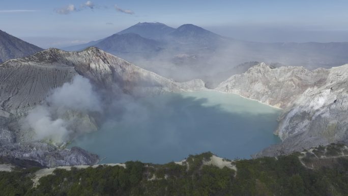 HDR印尼爪哇岛伊真火山湖泊航拍自然风光