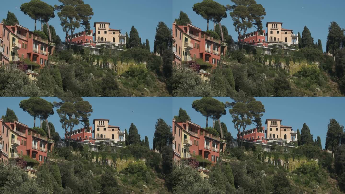 悬崖上的房屋和别墅可以俯瞰利古里亚海。