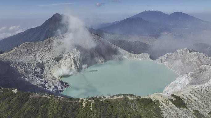 HDR印尼爪哇岛宜珍火山湖泊航拍自然风光