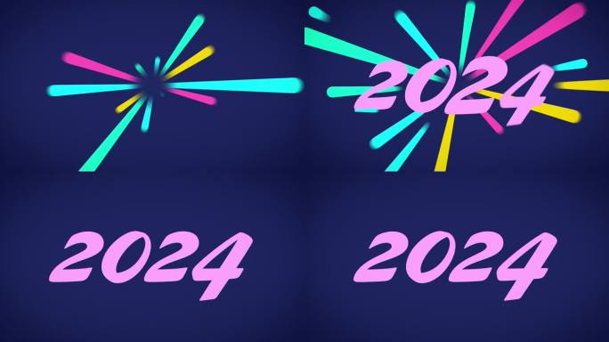新年2024烟花动画-现代趋势调色板-粉红色，蓝色，黄色，紫色