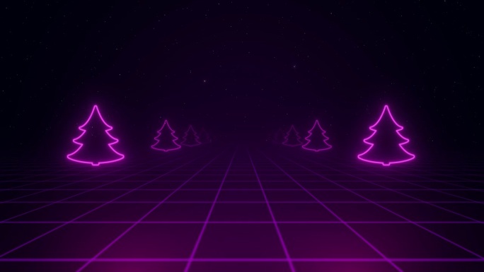 新潮复古的未来主义粉色霓虹灯在深空与圣诞树之间的3d道路。3 d渲染。Retrowave VJ视频游