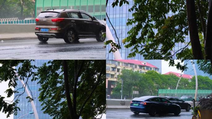 城市马路道路下雨天雨水雨滴街景街道街头风