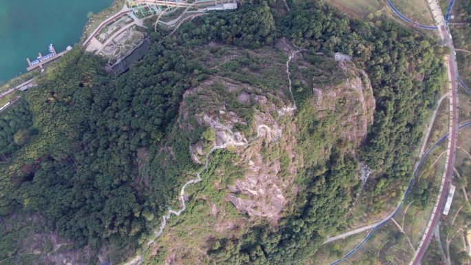 苏州狮子山(狮子山，或狮子山)的高角度视图，徒步旅行的好地方，4k实时镜头，无人机着陆视图。