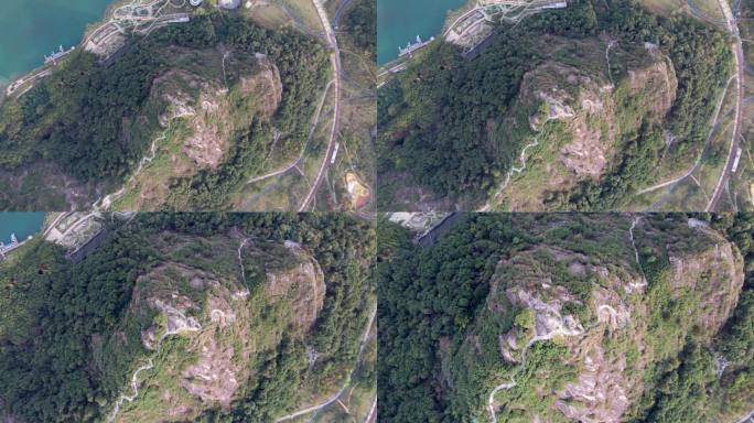 苏州狮子山(狮子山，或狮子山)的高角度视图，徒步旅行的好地方，4k实时镜头，无人机着陆视图。