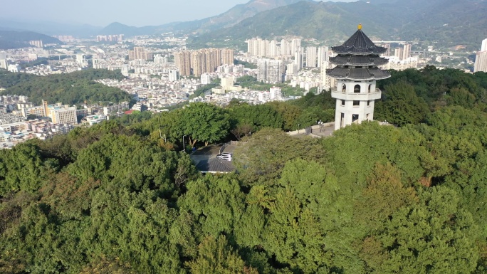 福建省龙岩市天马山风景区世纪灯塔航拍