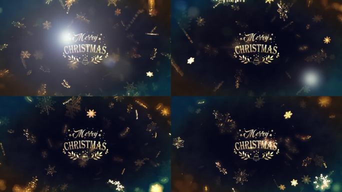 圣诞快乐金色文字与下降辉光雪花和耀斑光电影标题背景。圣诞快乐，冬日之光。节日背景概念。