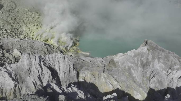 HDR印尼爪哇岛伊真火山湖泊航拍自然风光