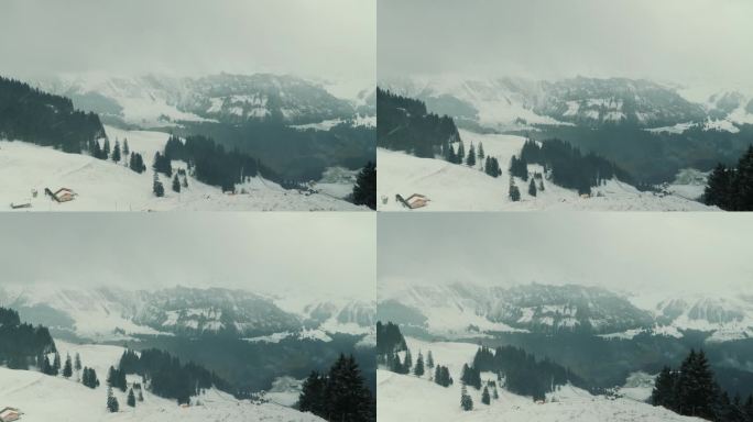 瑞士山区的雪天。瑞士阿尔卑斯山的雪山峰顶