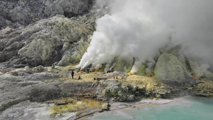 HDR印尼爪哇岛伊真火山硫磺航拍自然风光