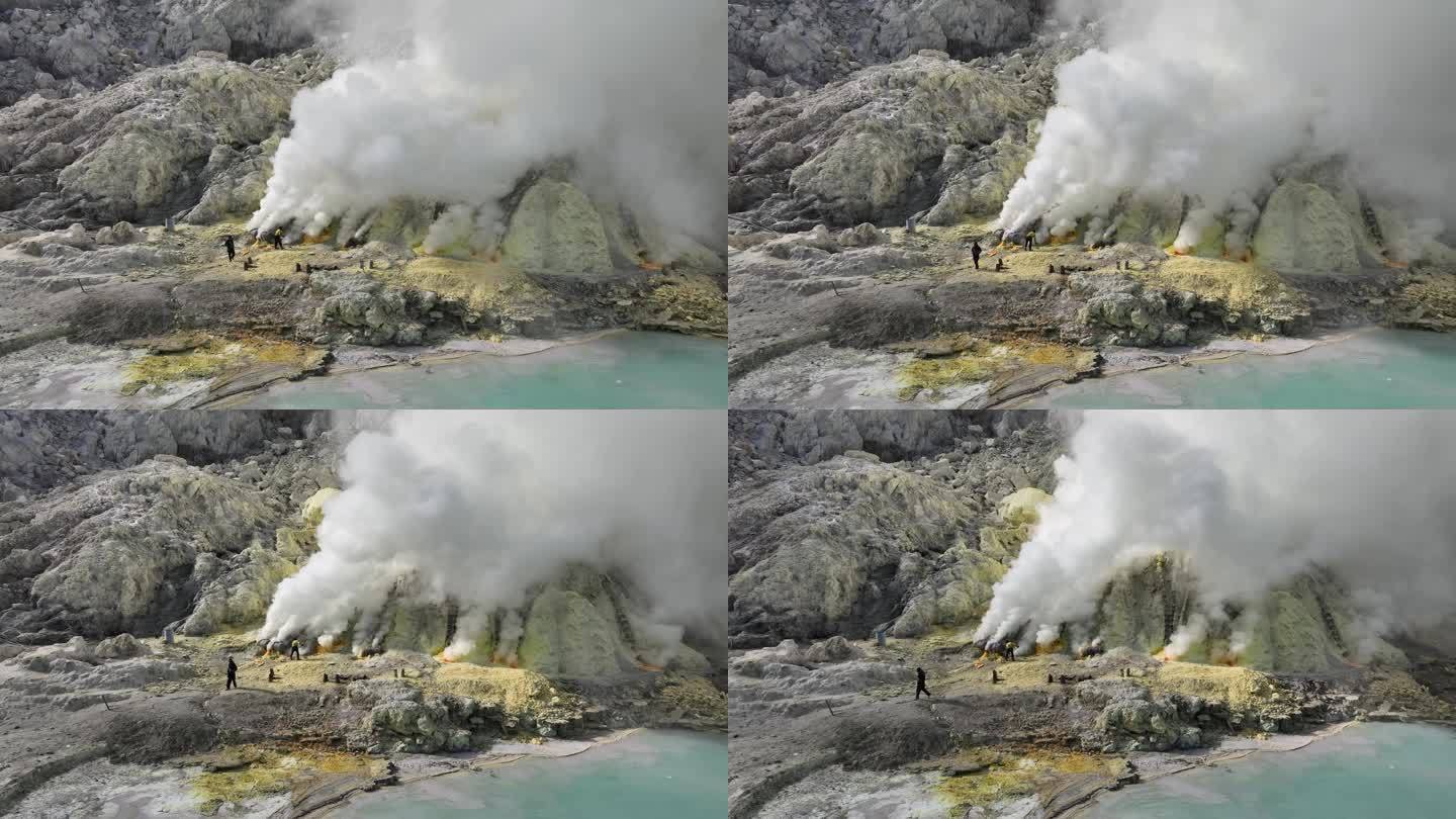 HDR印尼爪哇岛伊真火山硫磺航拍自然风光