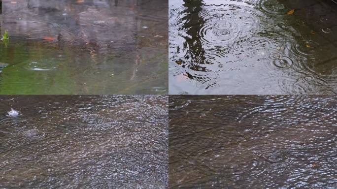 城市马路道路下暴雨下雨天雨水雨滴大自然风