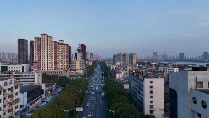 湖北襄州区冬季城市街道建筑航拍