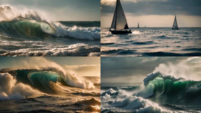帆船海浪乘风破浪大气震撼向往未来希望