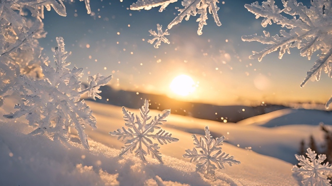 雪花冰晶结晶冬天下雪冬季唯美浪漫雪景霜花