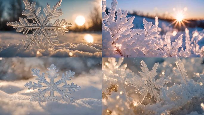 雪花冰晶结晶冬天下雪冬季唯美浪漫雪景霜花