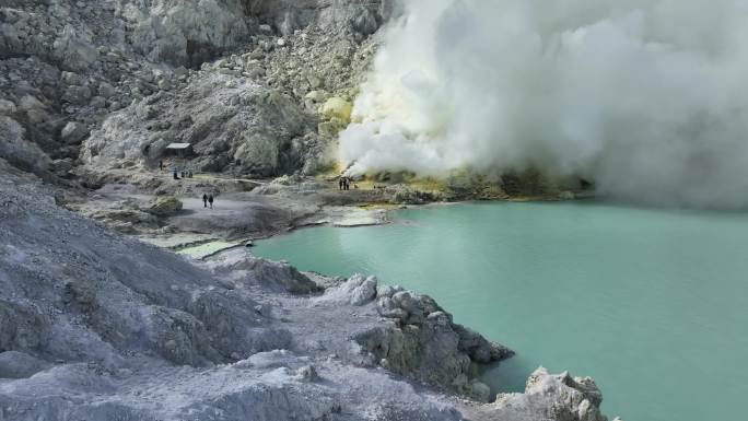 HDR印尼爪哇岛伊真火山硫磺航拍自然风光