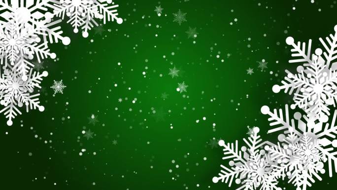 圣诞快乐框架与装饰雪花剪纸绿色背景。折纸技术。循环运动图形。