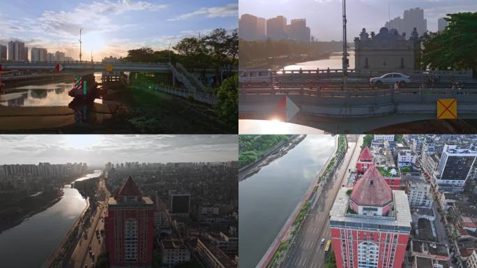 海口人民桥，钟楼，红楼城市风景