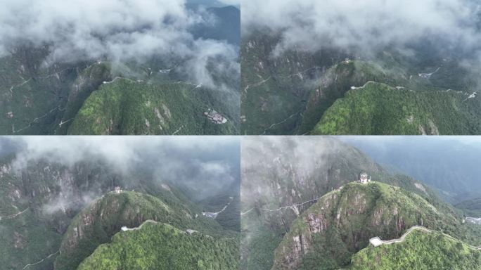 高空俯冲飞行航拍郴州莽山景区五指峰风景