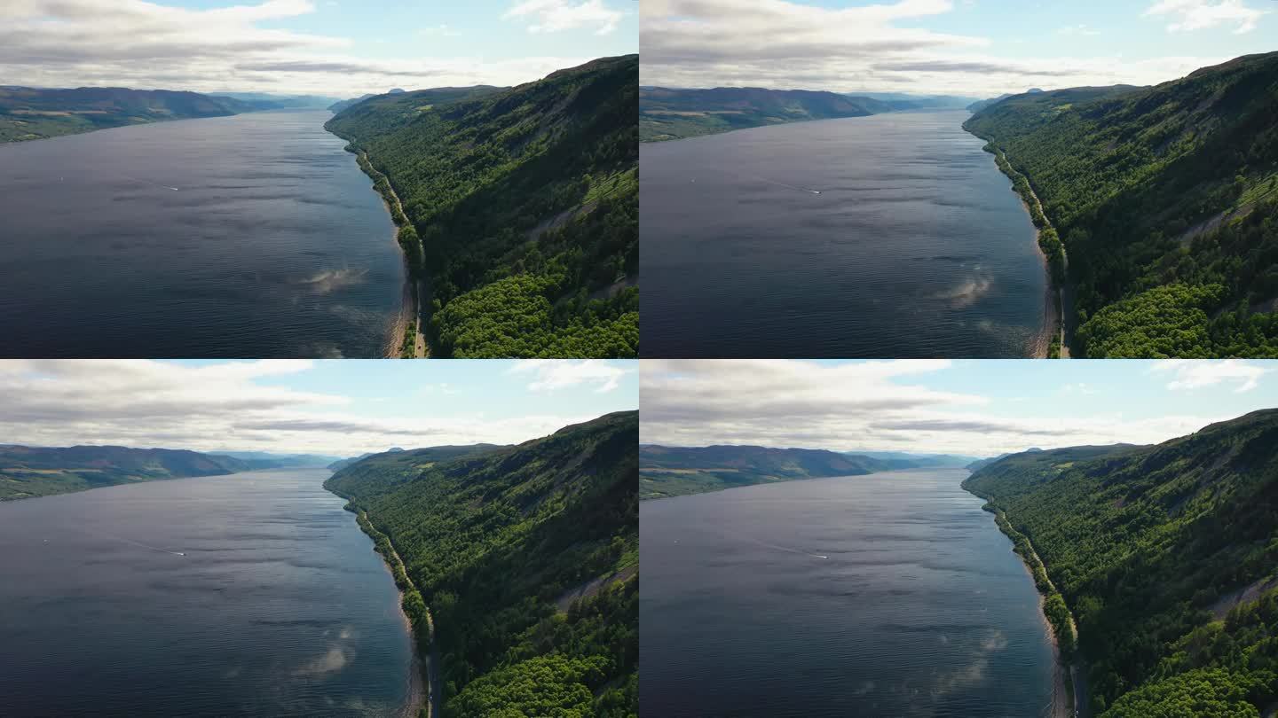 尼斯湖航拍，苏格兰高地，苏格兰。苏格兰风光