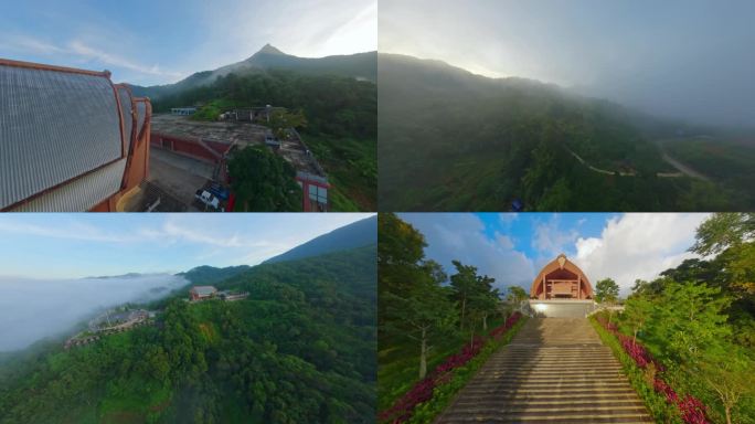 穿越机航拍海南五指山水满乡黎祖大殿