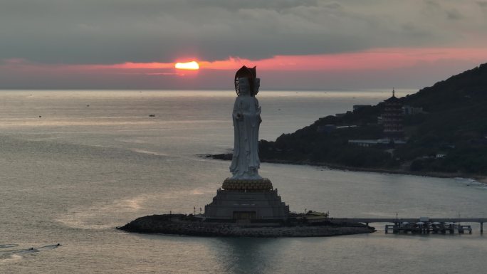 三亚崖洲区南山海上观音航拍4k视频