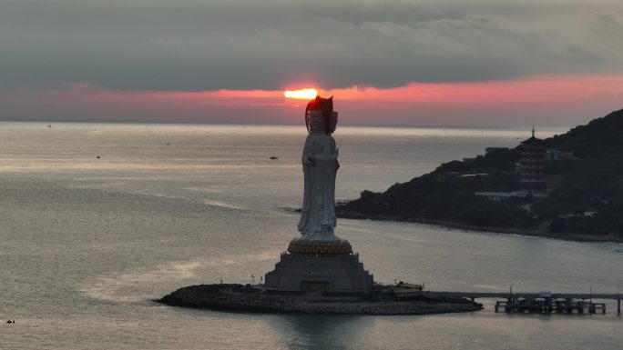 三亚崖洲区南山海上观音航拍4k视频