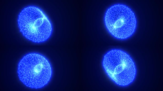 抽象发光的圆形光能蓝色球体原子从线的波点和粒子抽象的背景