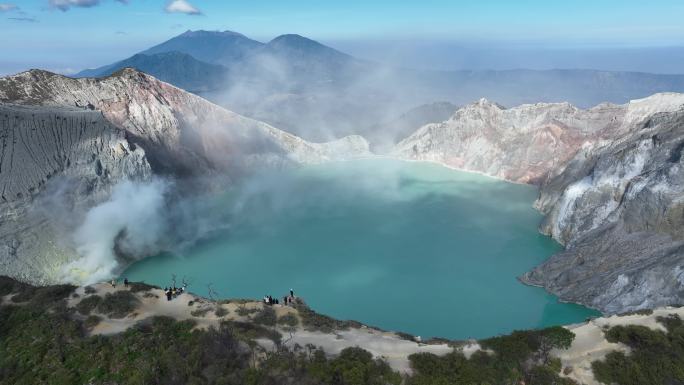 HDR印尼爪哇岛伊真火山湖泊航拍自然风光