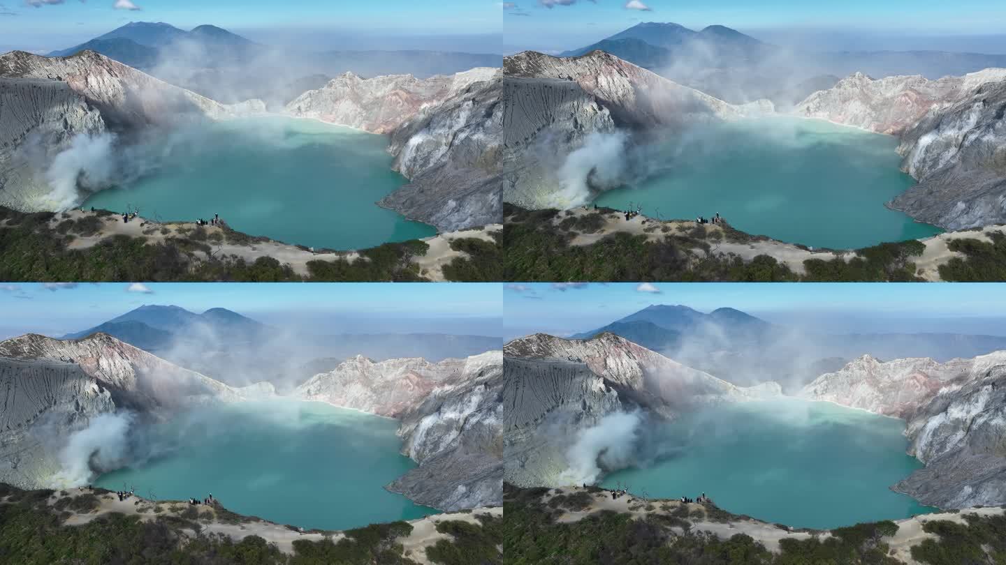 HDR印尼爪哇岛伊真火山湖泊航拍自然风光