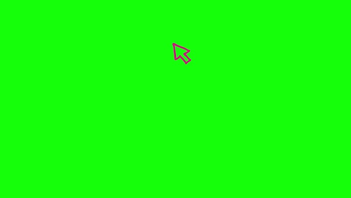 鼠标光标的粉色动画符号。洋红色箭头移出并点击。图标在素描风格。手绘矢量插图隔离在绿色背景。