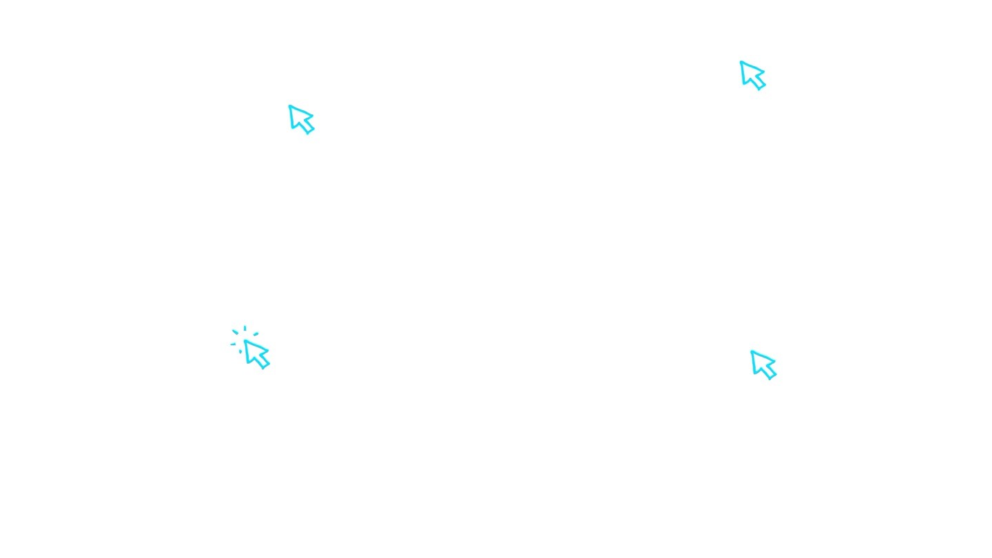 鼠标光标的蓝色动画符号。箭头移出并点击。图标在素描风格。手绘矢量插图隔离在白色背景。