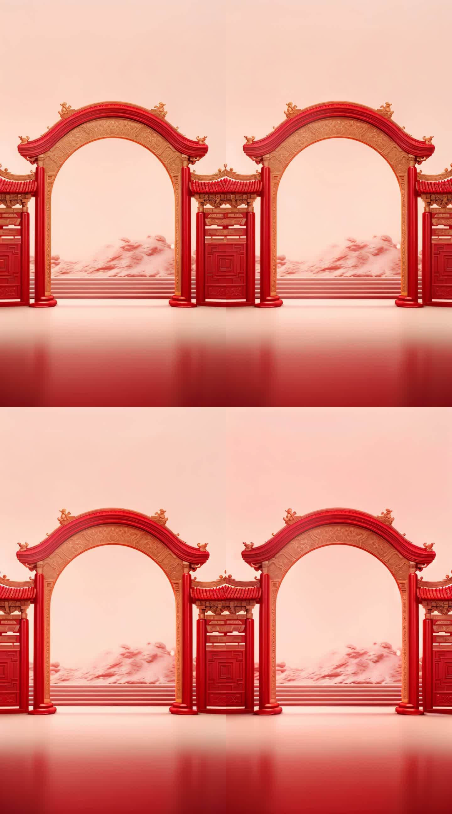 红色中国风舞台背景（竖版）