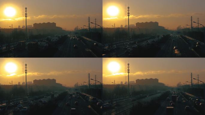 1日出 城市 车流 东北的冬天 云 太阳