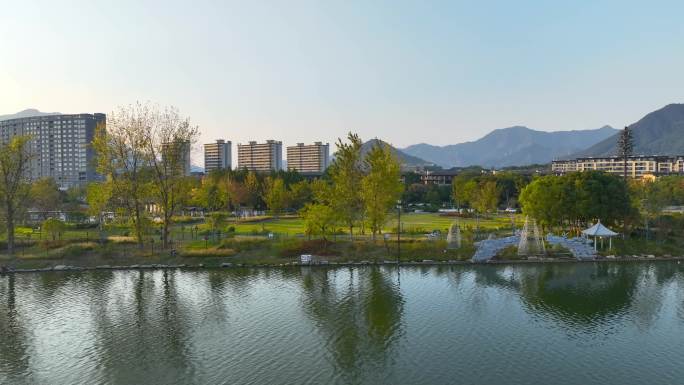 航拍杭州市富阳区东洲街道美景