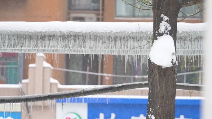 城市下雪空镜 城市雪景 下雪升格