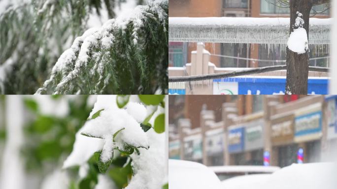 城市下雪空镜 城市雪景 下雪升格