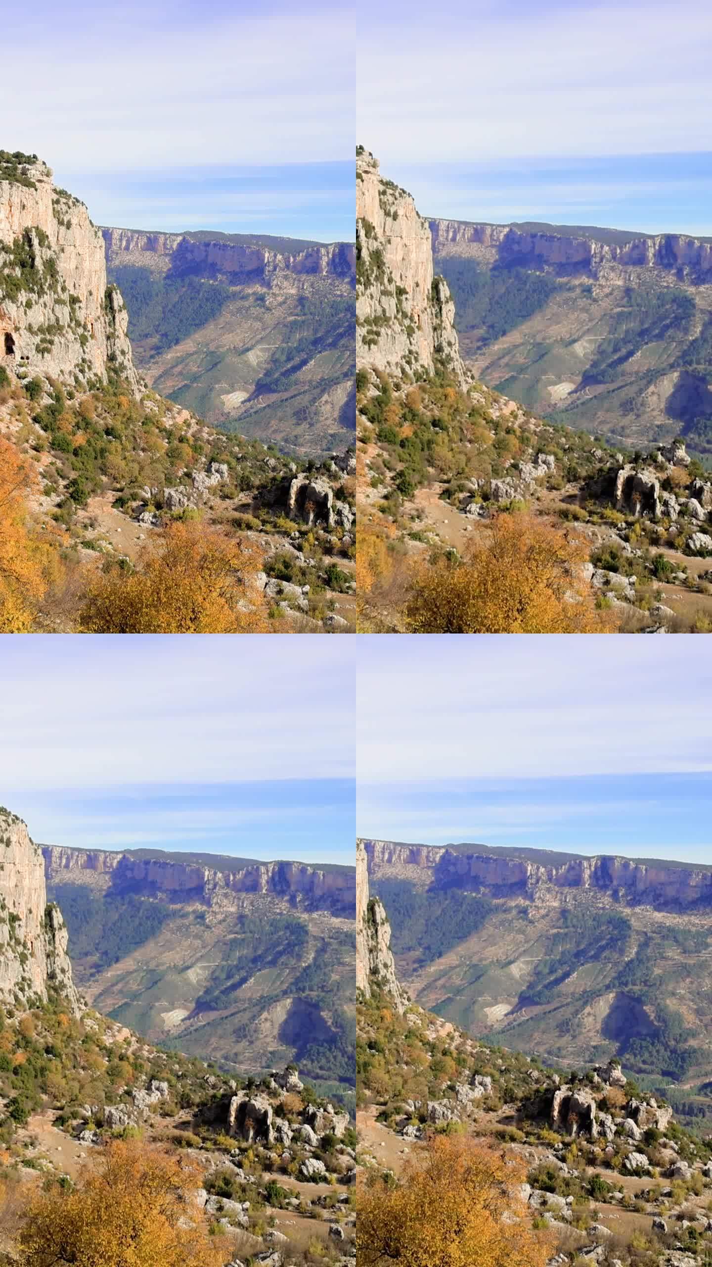 秋日美景尽收眼底，峡谷多石。高大的悬崖、硕大的石头，增添了秋天的景色。完美的秋季主题内容，展示全景秋
