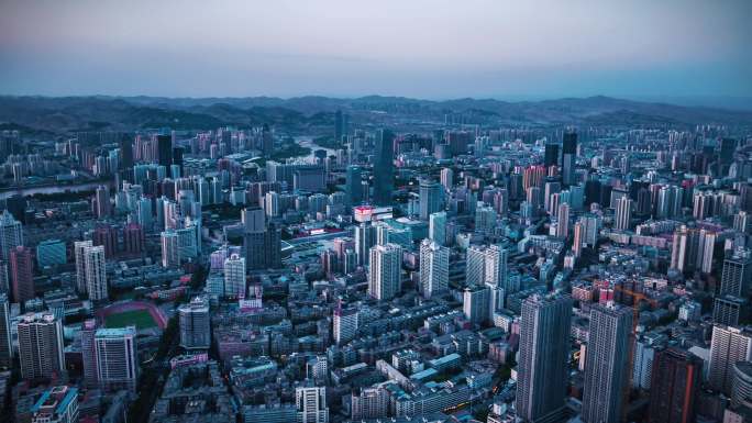 兰州市区鸿运金茂夜景航拍