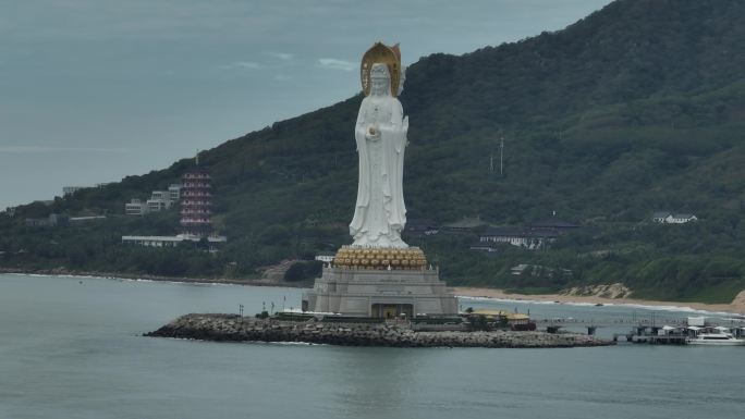 三亚崖洲区南山海上观音航拍4k视频