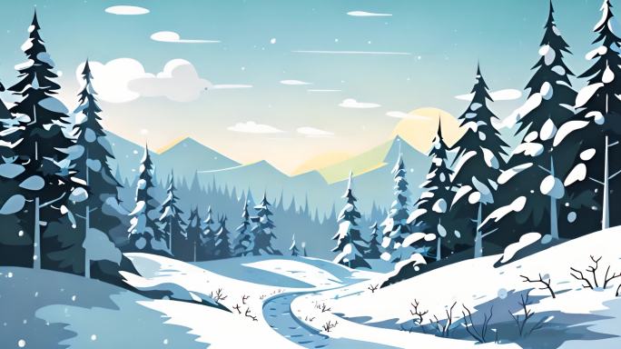冬季森林下雪唯美自然风景动画背景【合集】