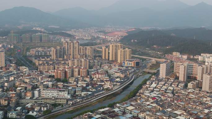 福建省龙岩市武平县城市主干道大景航拍