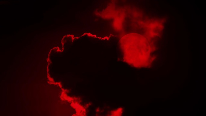 乌云在红月上移动红色圆月嫦娥