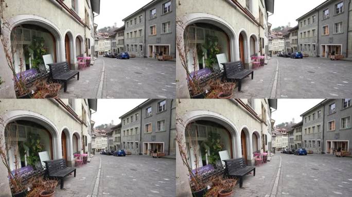 弗里堡，瑞士，大约2022年3月-历史魅力传统的老欧洲城市街道，瑞士小镇美景