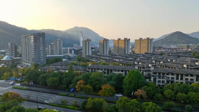 航拍杭州市富阳区东洲街道美景