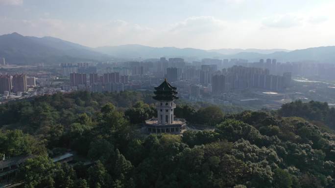 福建省龙岩市天马山风景区世纪灯塔航拍