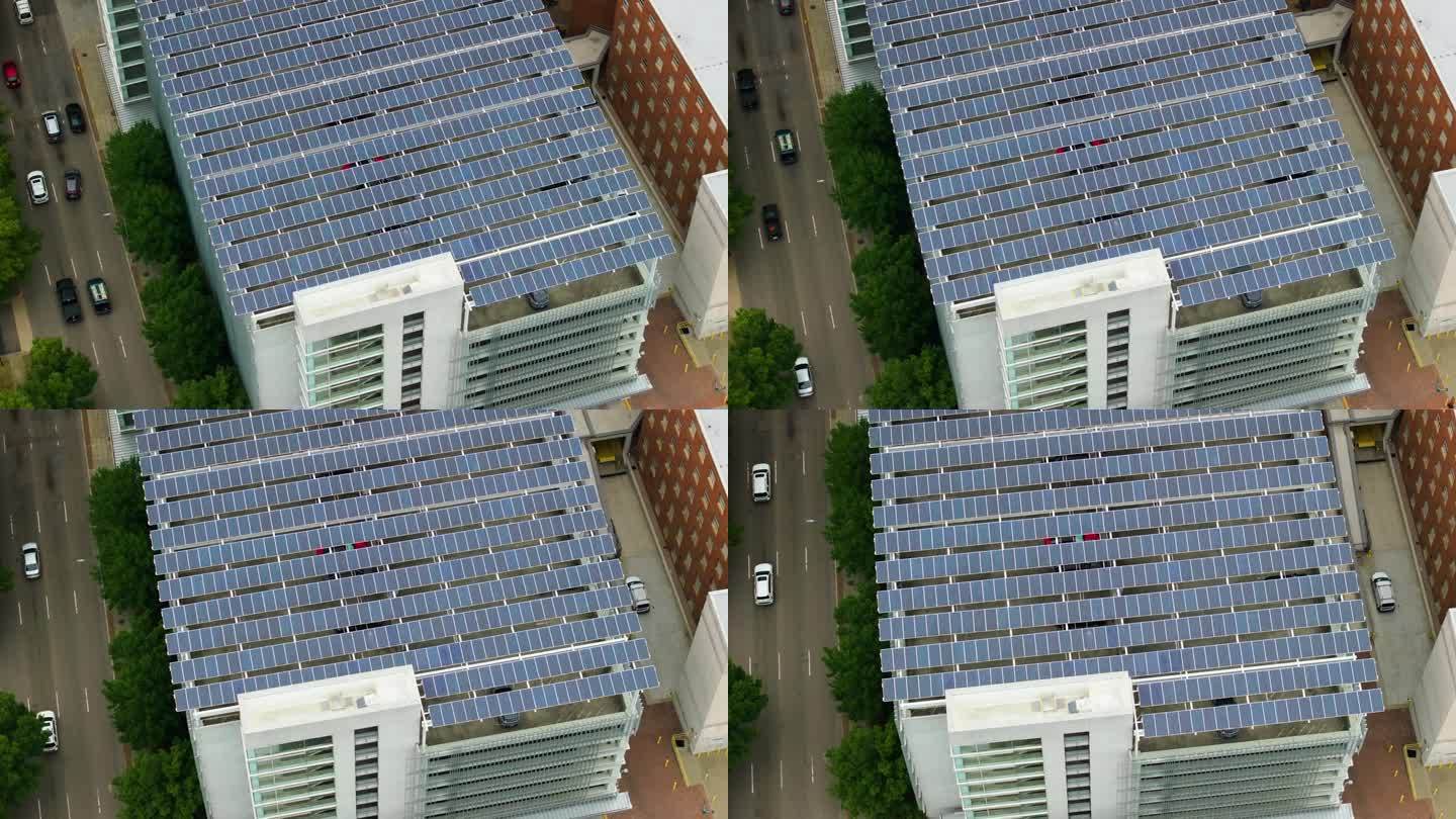 绿色电力来自安装在停车场遮阳屋顶上的太阳能电池板。光伏技术融入城市基础设施