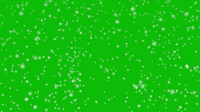 视觉效果，视觉特效，各种形状的雪花落在绿幕上的3D动画
