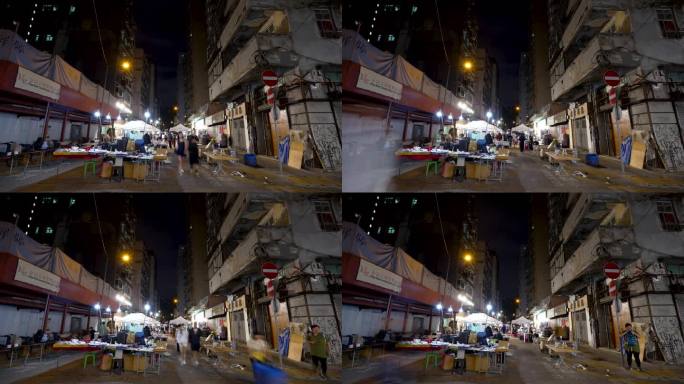 4K实拍香港老街庙街夜景延时